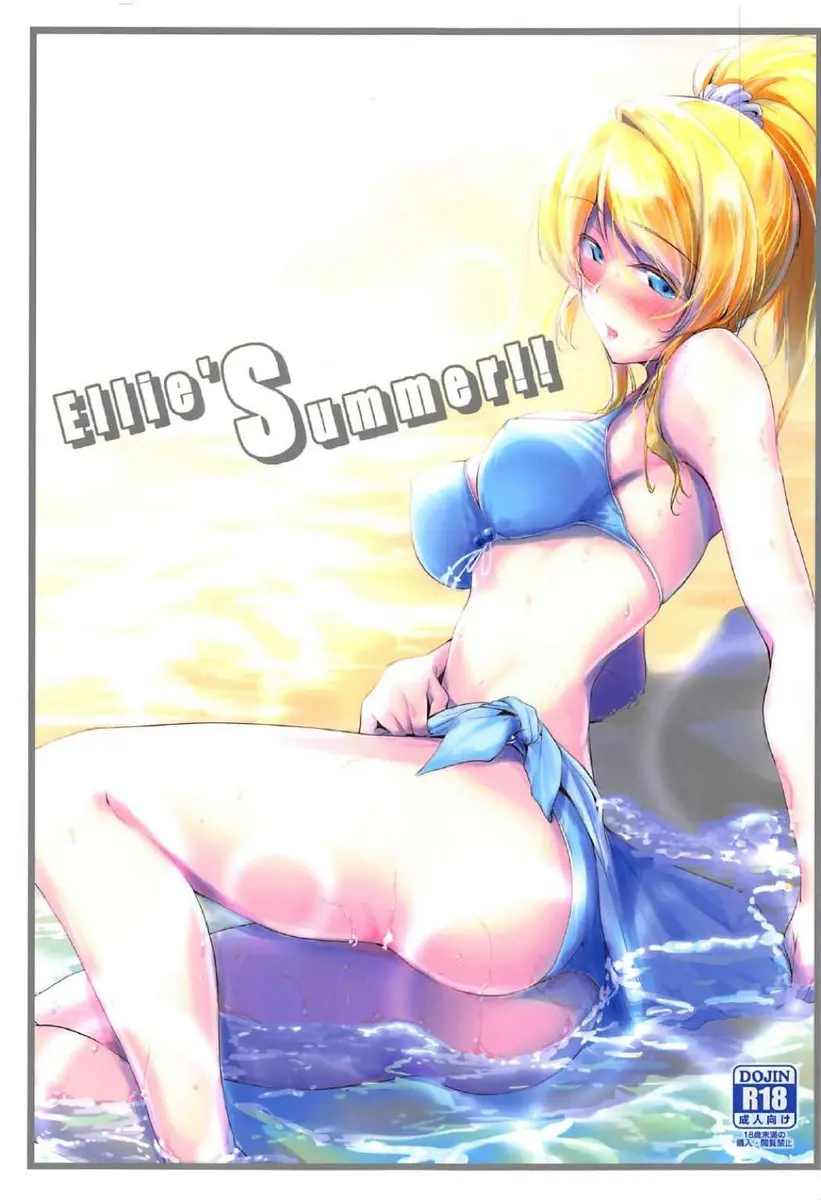 【エロ同人誌・C92】金髪の爆乳美女絢瀬絵里が、エッチな水着を着て海でプロデューサーと野外セックス！キスをして勃起ちんぽを触ってギンギンにさせ、海で中出しまでされちゃう絵里がシコだわ【ラブライブ】